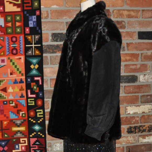 MINK Paw FUR Sable Black Brown Suede Leather Sleeves Car Coat Jacket - Picture 6 of 12